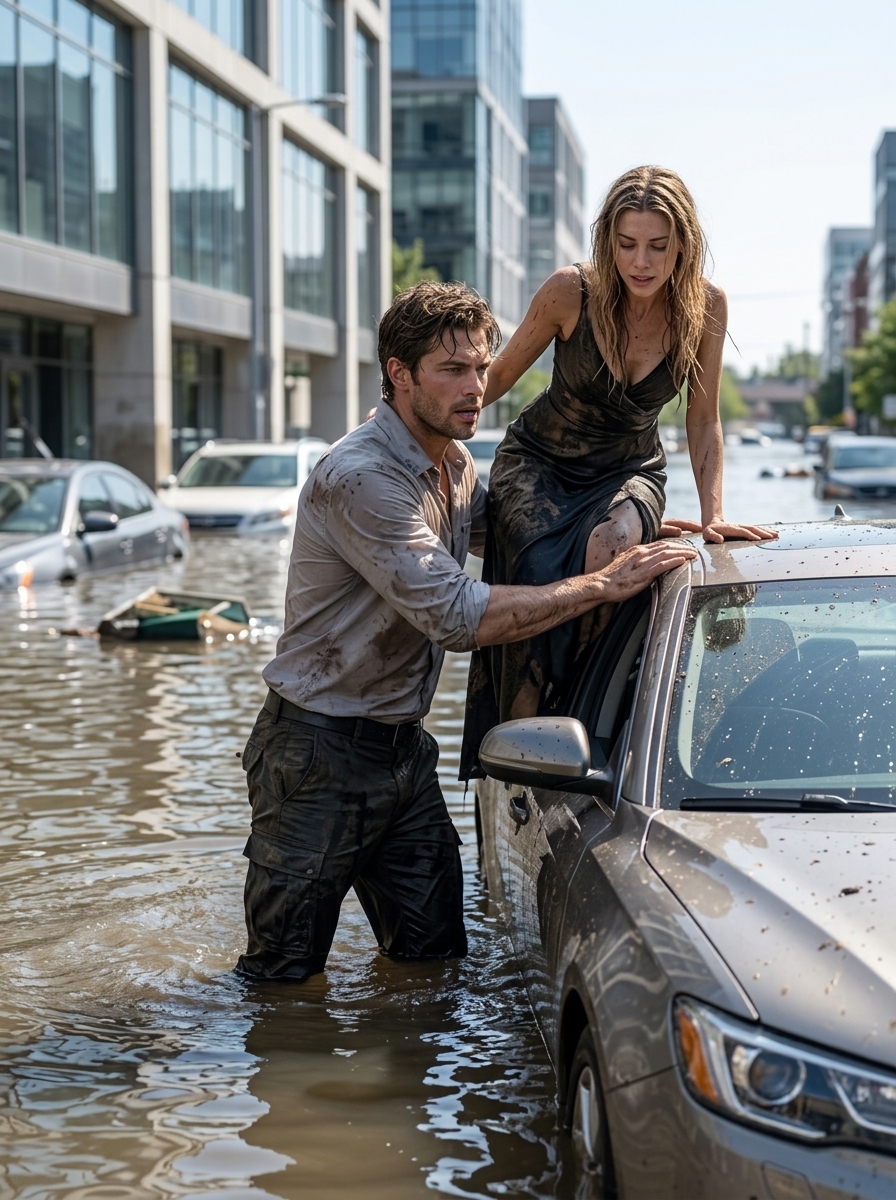 He Jumped Into Floodwater for a Stranger. She Woke Up in the Hospital and Found That He Had Written a Warning Letter 14 Months Earlier. She Drove to Her Engineering Director First. Then She Drove to His House. A 6-Year-Old in Red Boots Opened the Door.