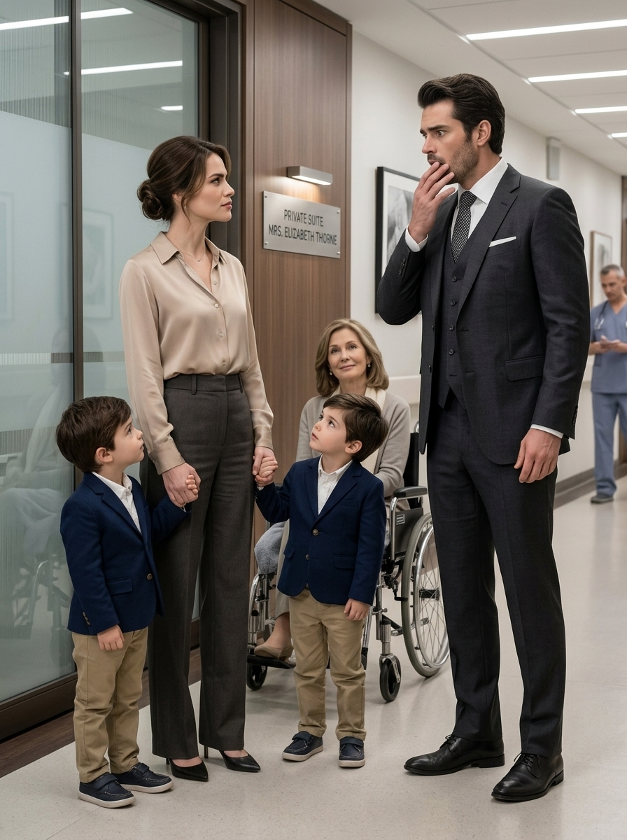 Five Years After He Let Her Go, The Billionaire Goes To The Hospital To Visit His Mother And Is Shocked To See His Ex-Wife, Whom He Believed To Be Sterile, Holding Hands With A Pair Of Twins Identical To Him… And Then, The Name His Mother Revealed Left Him Frozen In Place