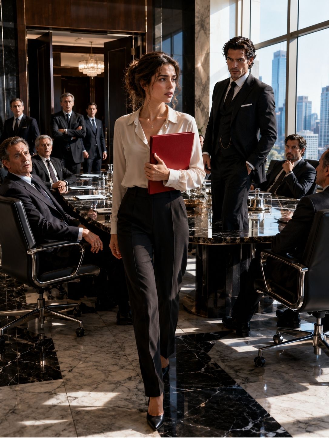 She Walked Into the Locked Back Room With a Red Folder—And the Men Laughing Seconds Earlier Went Silent