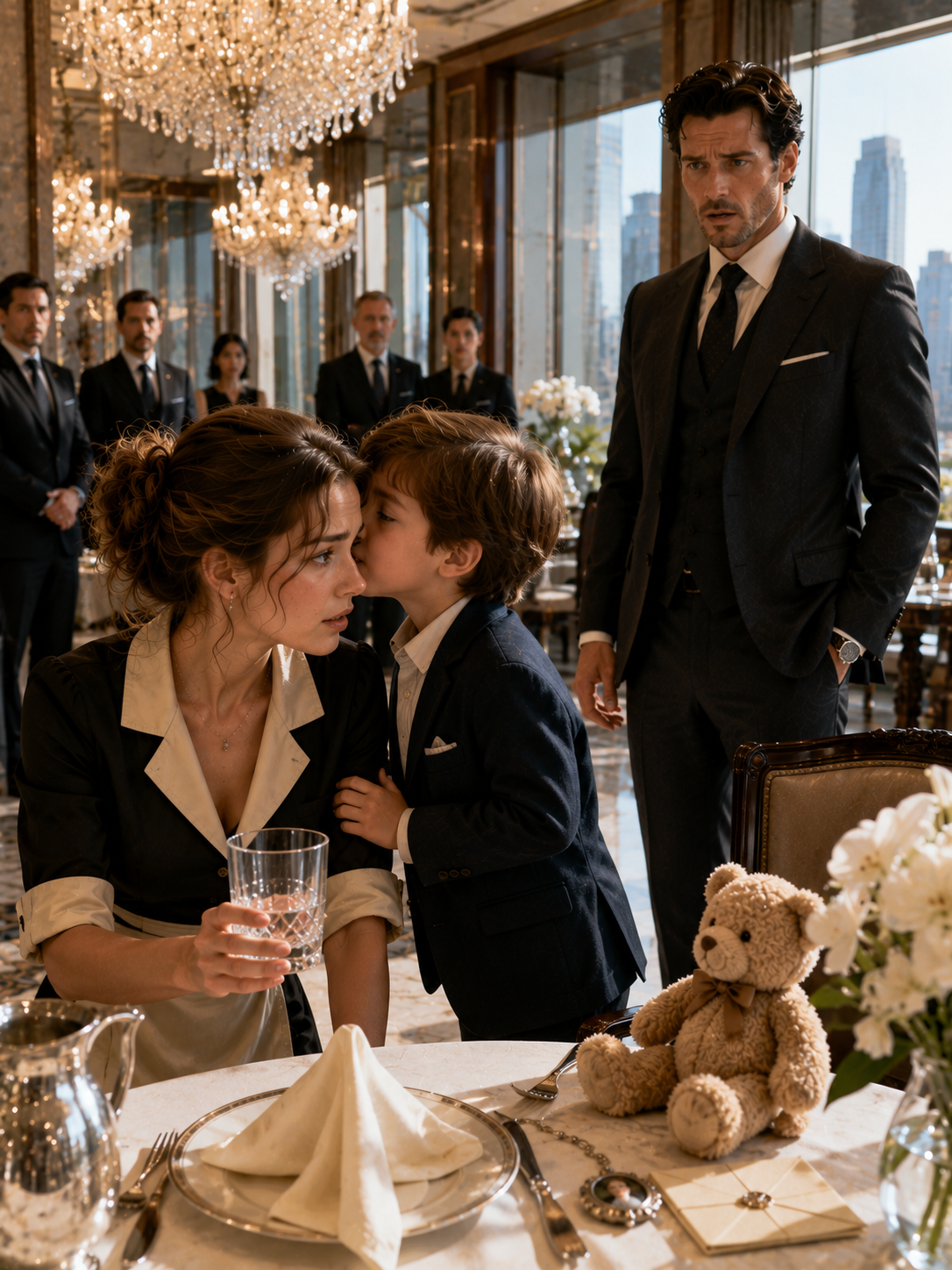 The Poor Waitress Took the Glass Meant for the Mafia Boss’s Little Boy—Then He Whispered Five Words That Changed Her Life Forever