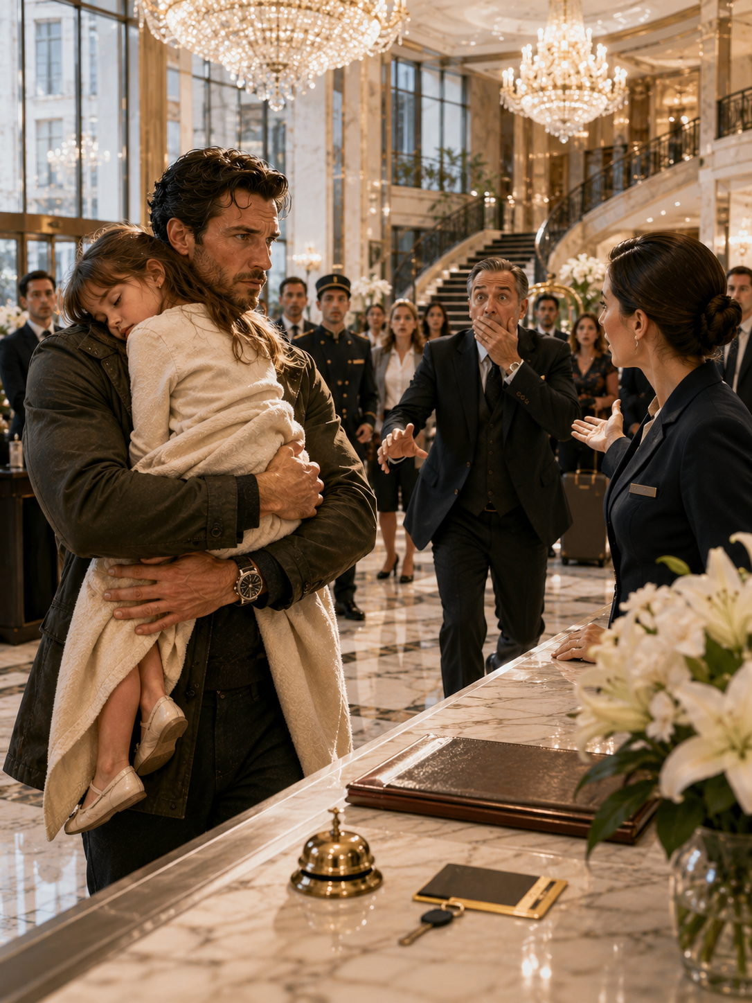 He Was Denied a Room in His Own Hotel While Carrying His Sleeping Daughter—Then They Learned Who He Really Was