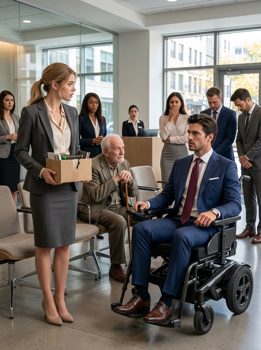She Was Fired for Helping an Elderly Man Until a Paralyzed Millionaire Rolled In and Made the Whole Room Regret Staying Silent