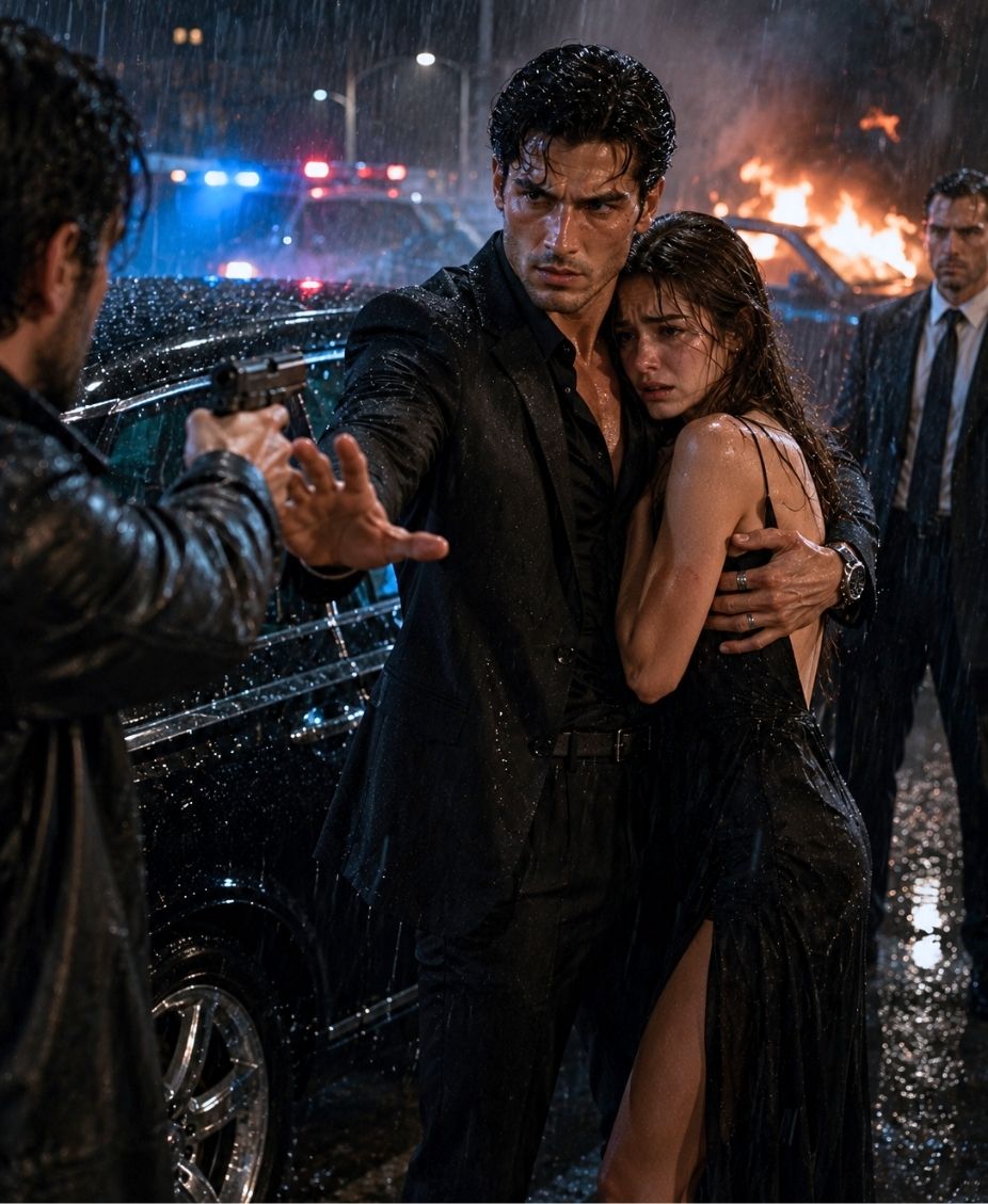 The mafia boss stepped out of an armored car into the rain and told the man following her “touch her and you’re dead”
