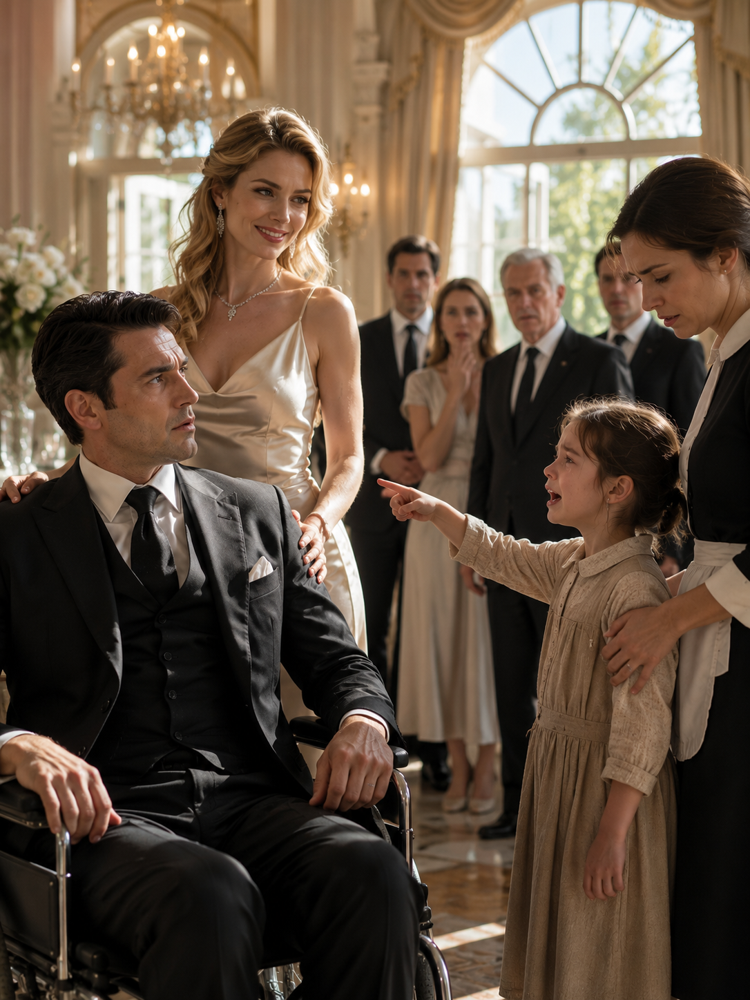 His Fiancée Smiled Beside His Wheelchair—Then the Maid’s Little Girl Said Six Words That Made the Billionaire Stand Up