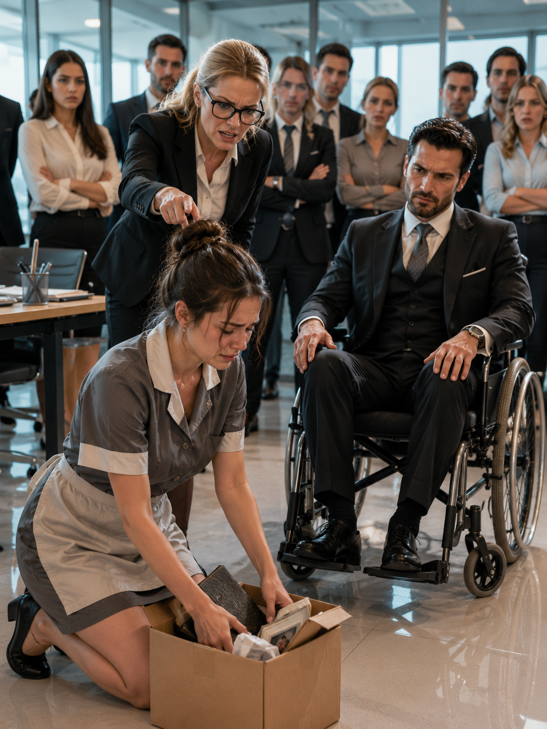 She Was Fired for Helping an Elderly Man Until a Paralyzed Millionaire Rolled In and Made the Whole Room Regret Staying Silent
