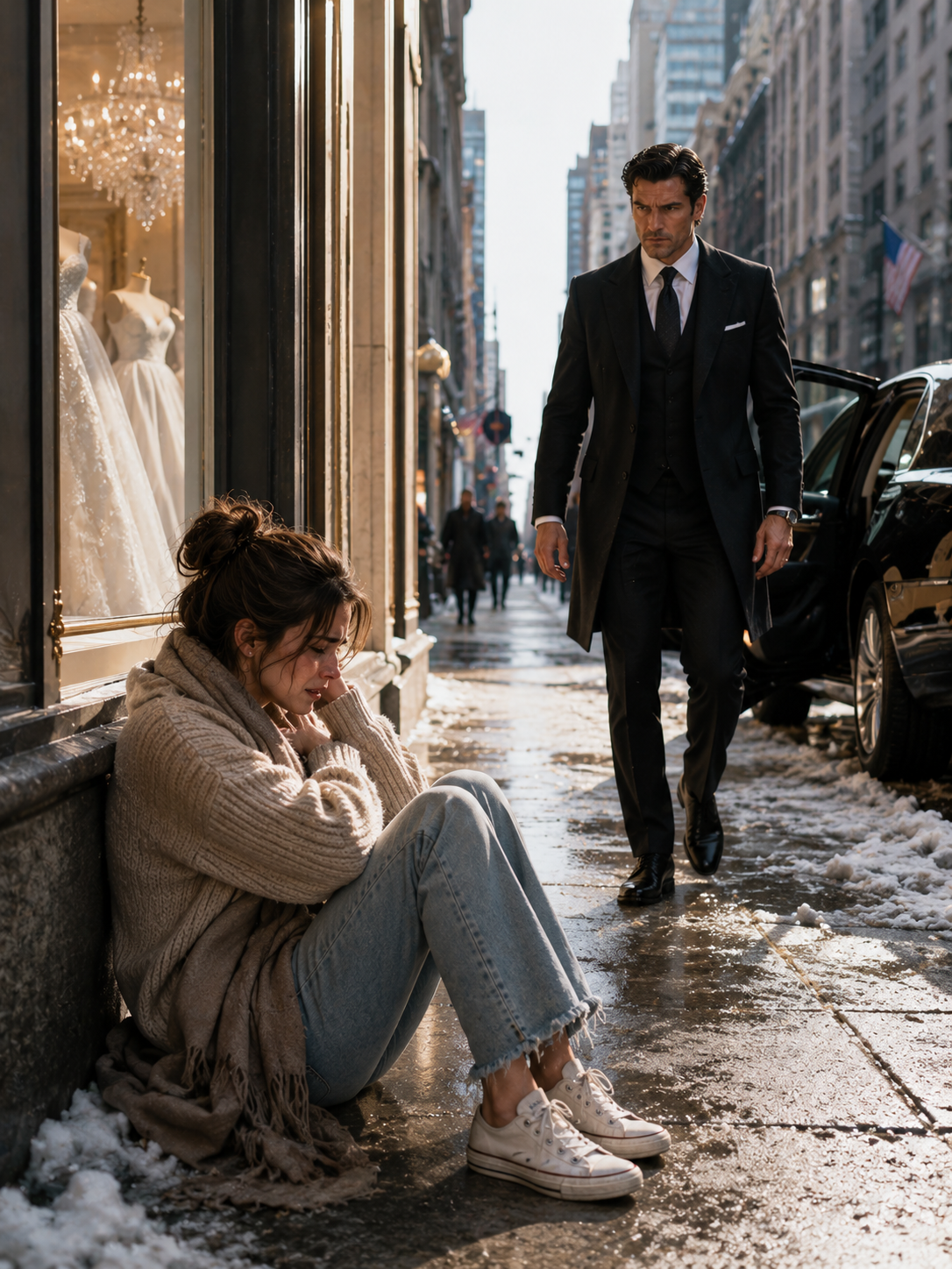I Sat Crying on a Freezing Fifth Avenue Sidewalk After Being Dragged Out of a Luxury Bridal Salon—Then the Owner Came Looking for Me