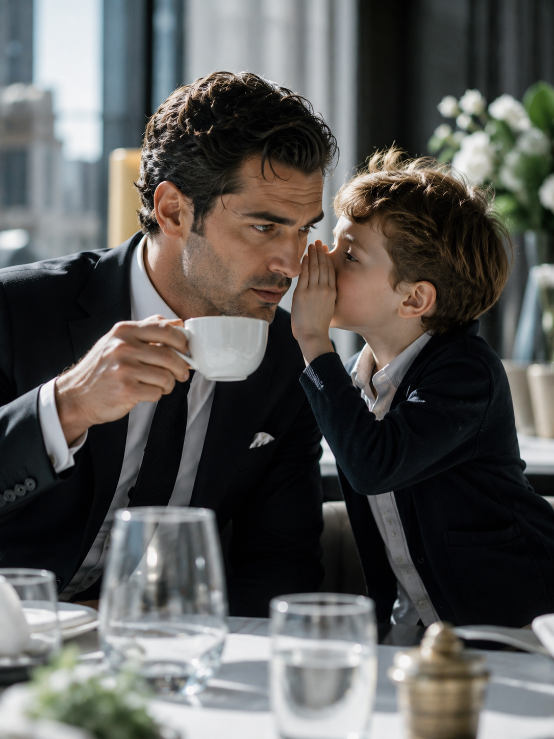 The Billionaire Lifted His Coffee to His Lips—Then a Little Boy Whispered Four Words That Saved His Life