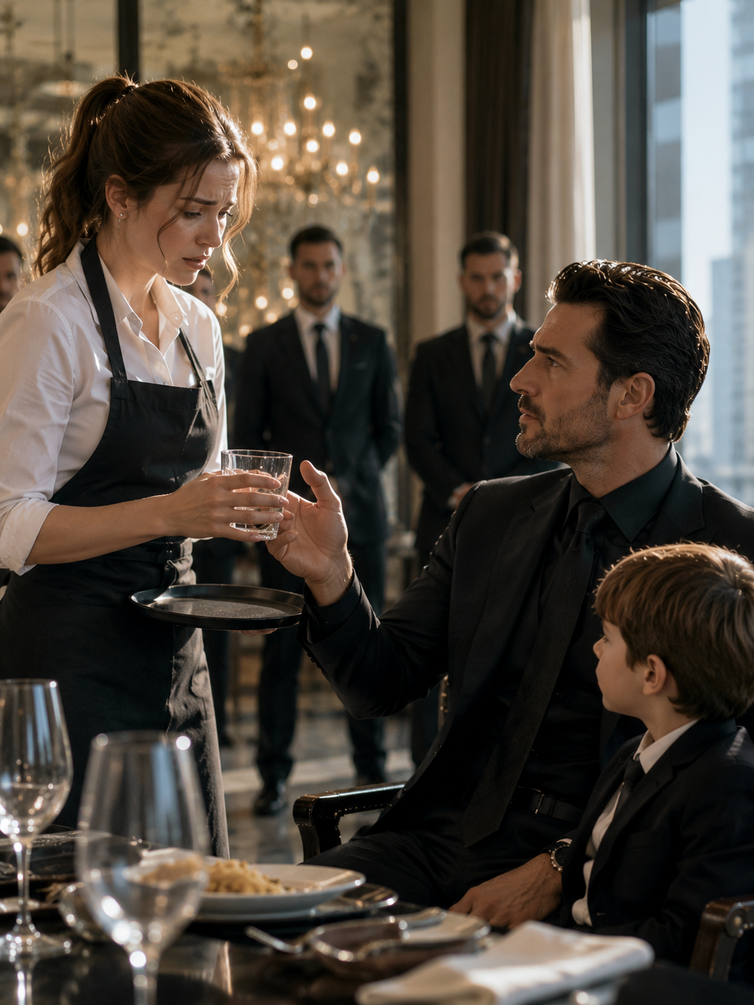 the poor waitress took the glass meant for the mafia boss’s little boy, and what he whispered next made chicago stop breathing
