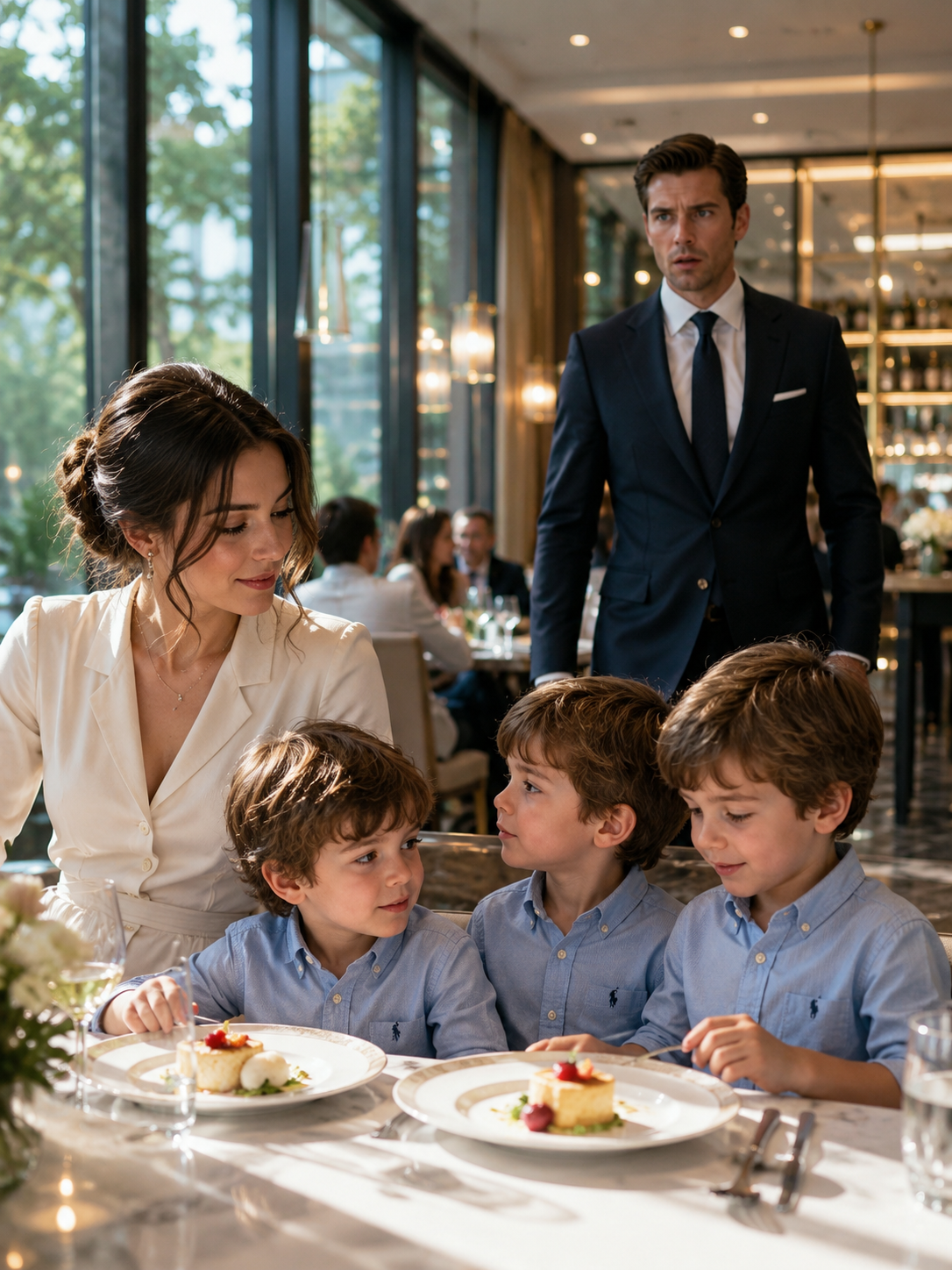The Billionaire Walked Into a Restaurant and Saw His Ex-Wife — Then the Triplets Beside Her Made Him Forget How to Breathe