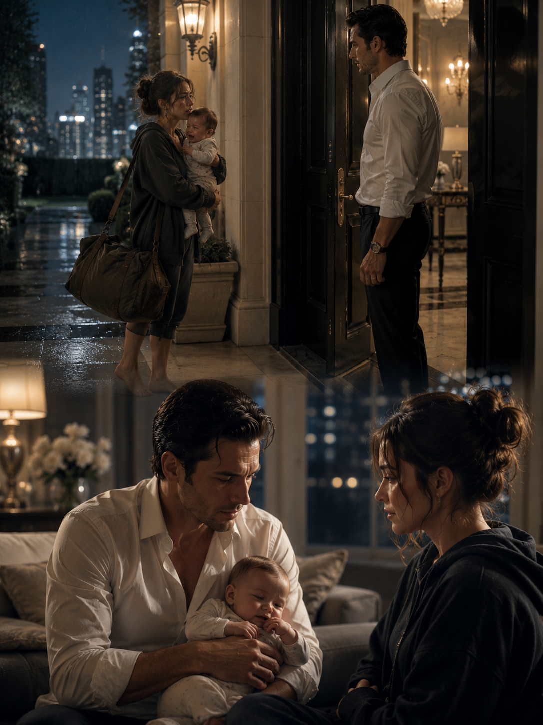 At 2:17 in the morning, I stood barefoot on the doorstep of the only man who had ever truly loved me, holding my crying six-month-old daughter and one worn duffel bag. I expected billionaire Christopher Turner to close the door on the mess my life had become. Instead, one sentence changed everything—and neither of us realized a single midnight cry was about to uncover a love he had hidden for twenty-four years.