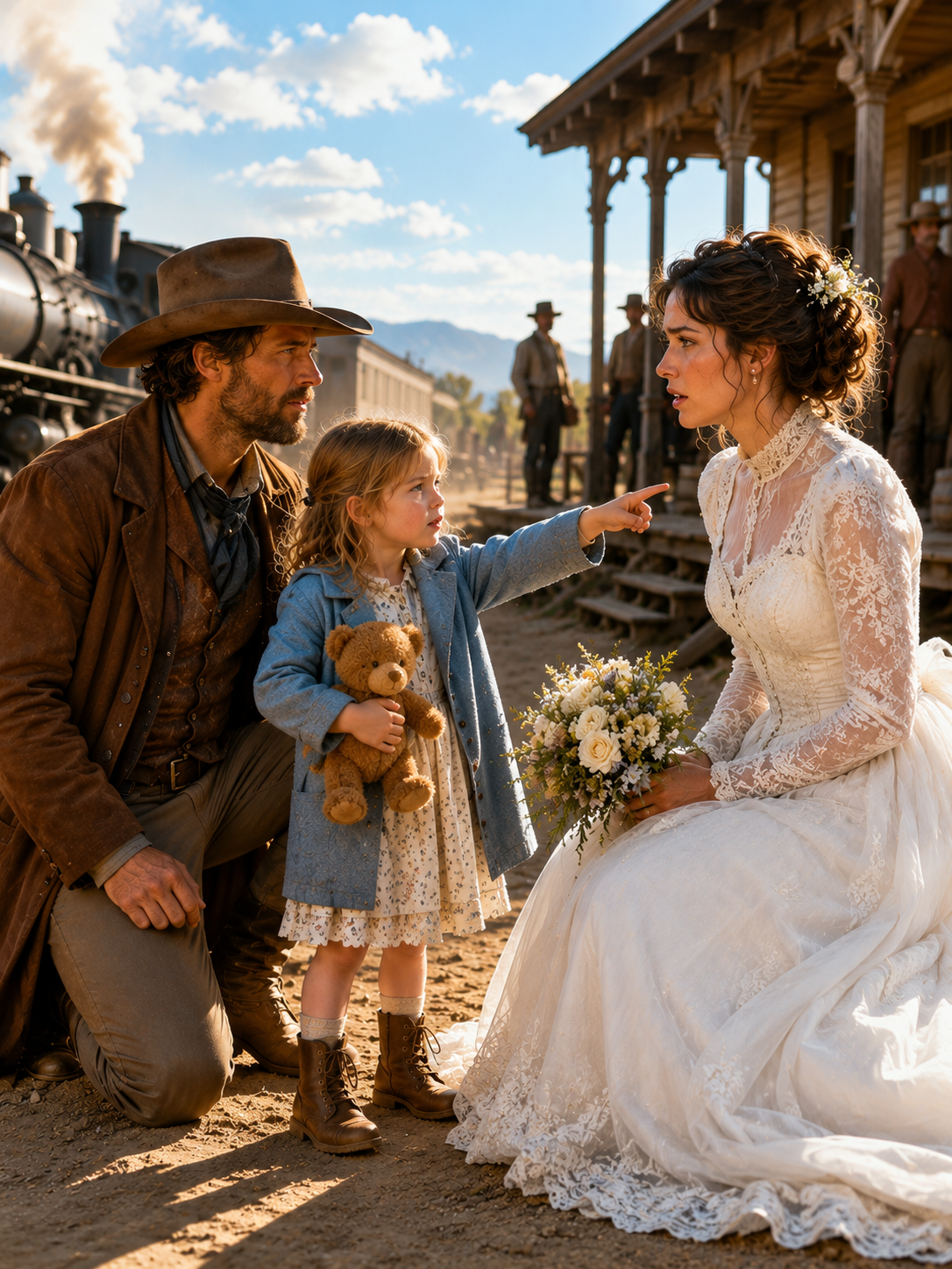 She Stepped Off the Train in a Handmade Wedding Dress, Only to Learn Her Groom Had Already Married Another. Then a Widower’s Daughter Whispered, “Daddy, She Looks Like Mama”