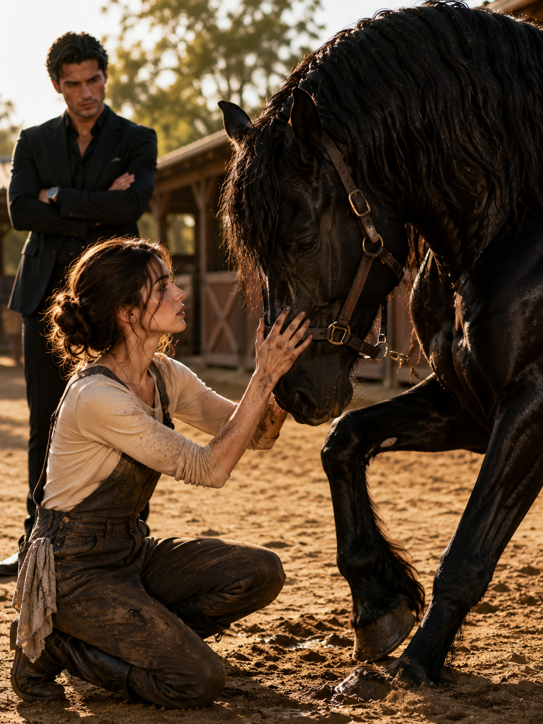 Mafia Boss Laughs At A Poor Horse Farm Worker—Until The Wild Black Stallion Kneels Before Her