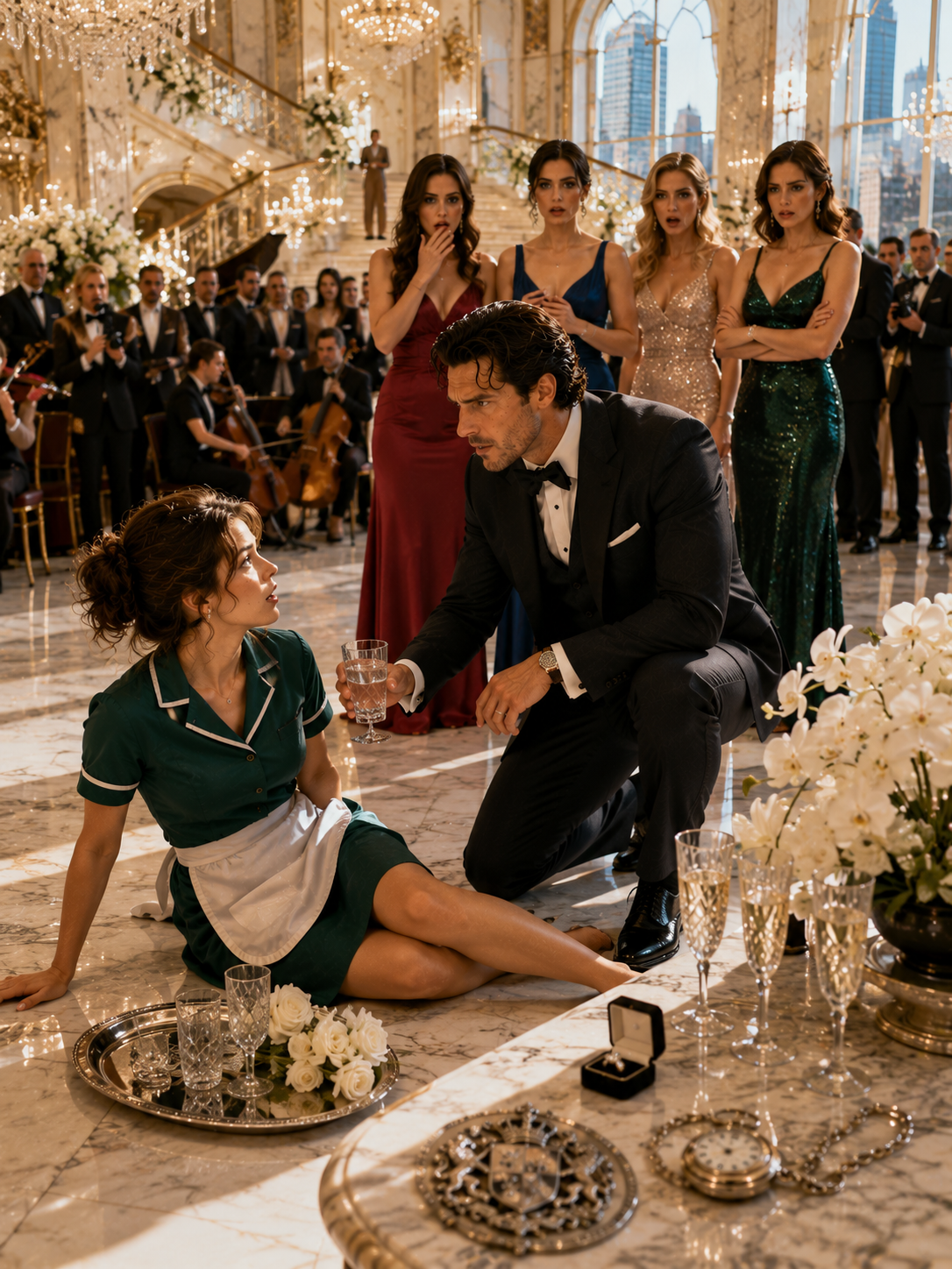 Ignoring Five Perfect Heiresses at His Own Engagement Gala, a Ruthless Mafia Heir Knelt Beside a Bleeding Waitress Instead