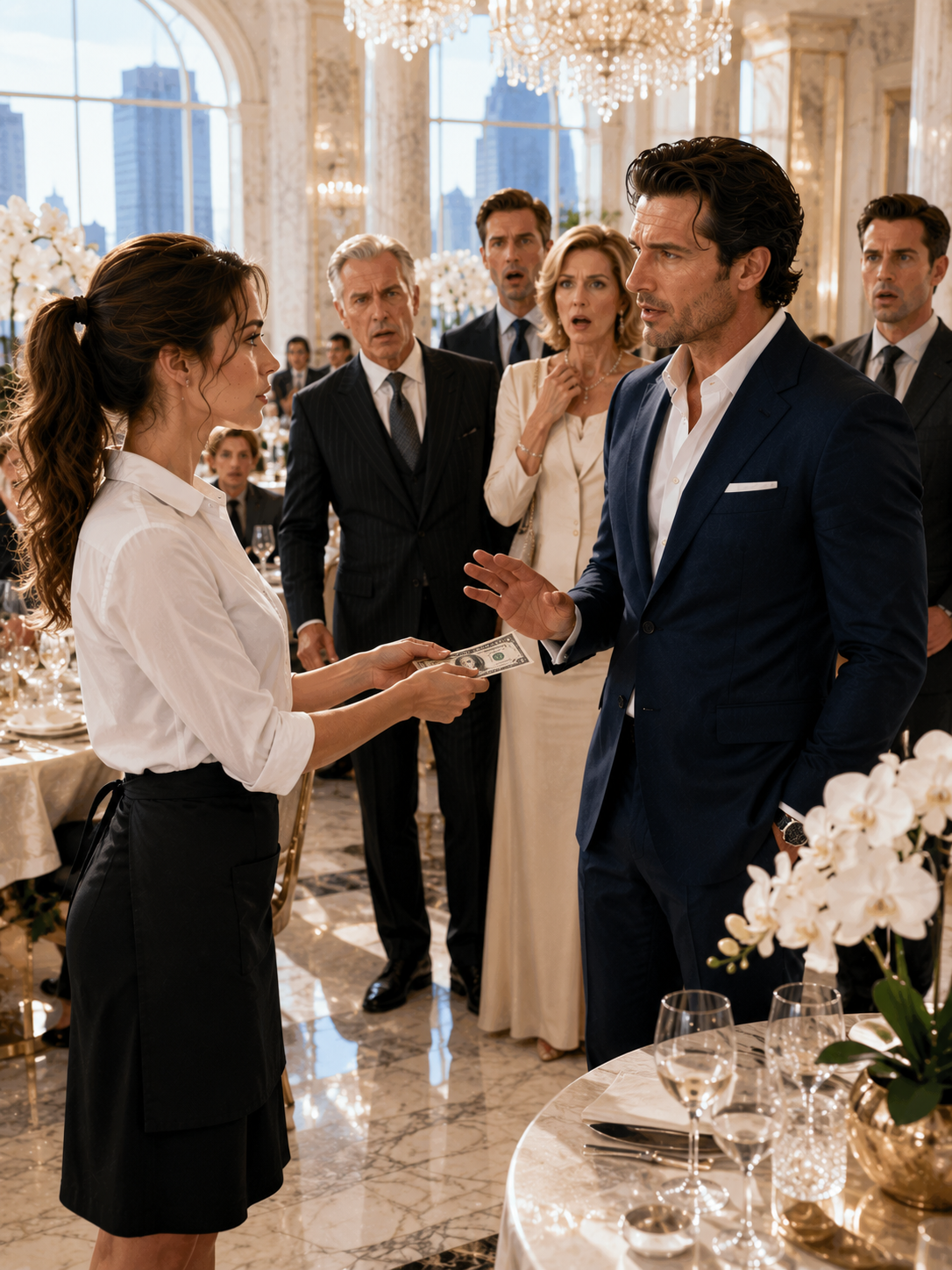 The billionaire left a waitress one dollar to test her, but the way she gave it back exposed the family trying to destroy him