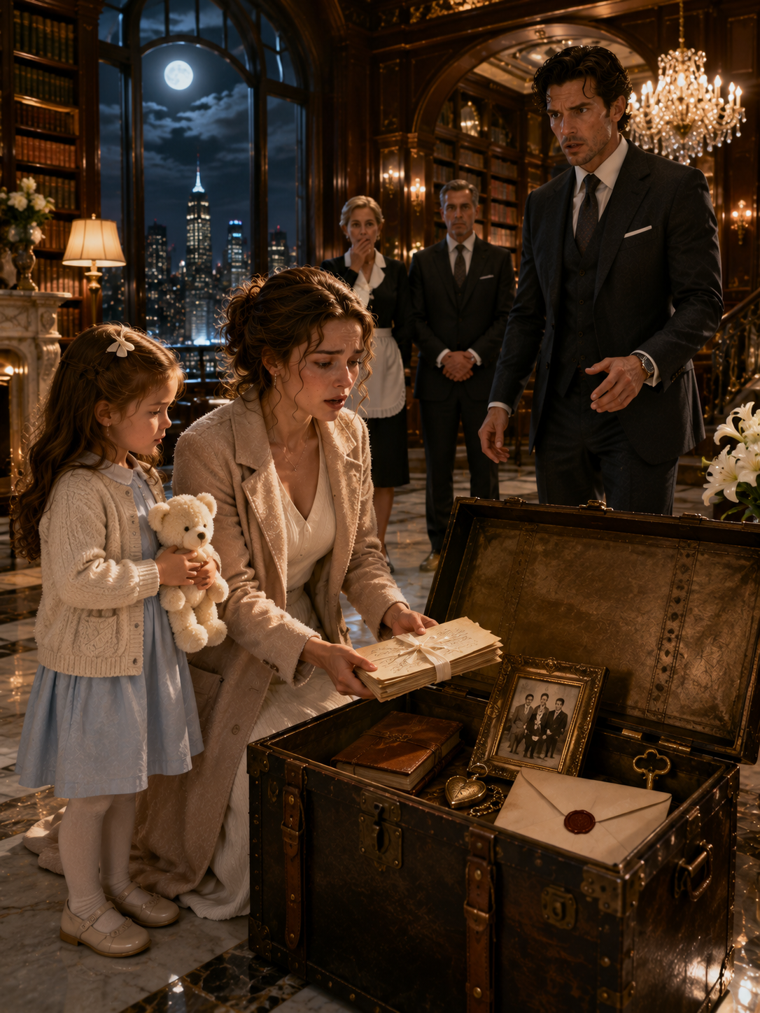 She arrived at midnight, homeless and betrayed, believing her billionaire childhood friend was the one man who’d never lied to her. But buried inside his mother’s locked trunk, she found proof her daughter’s father was his secret half-brother—and a note signed with his own initials, ordering someone to make her fall in love.