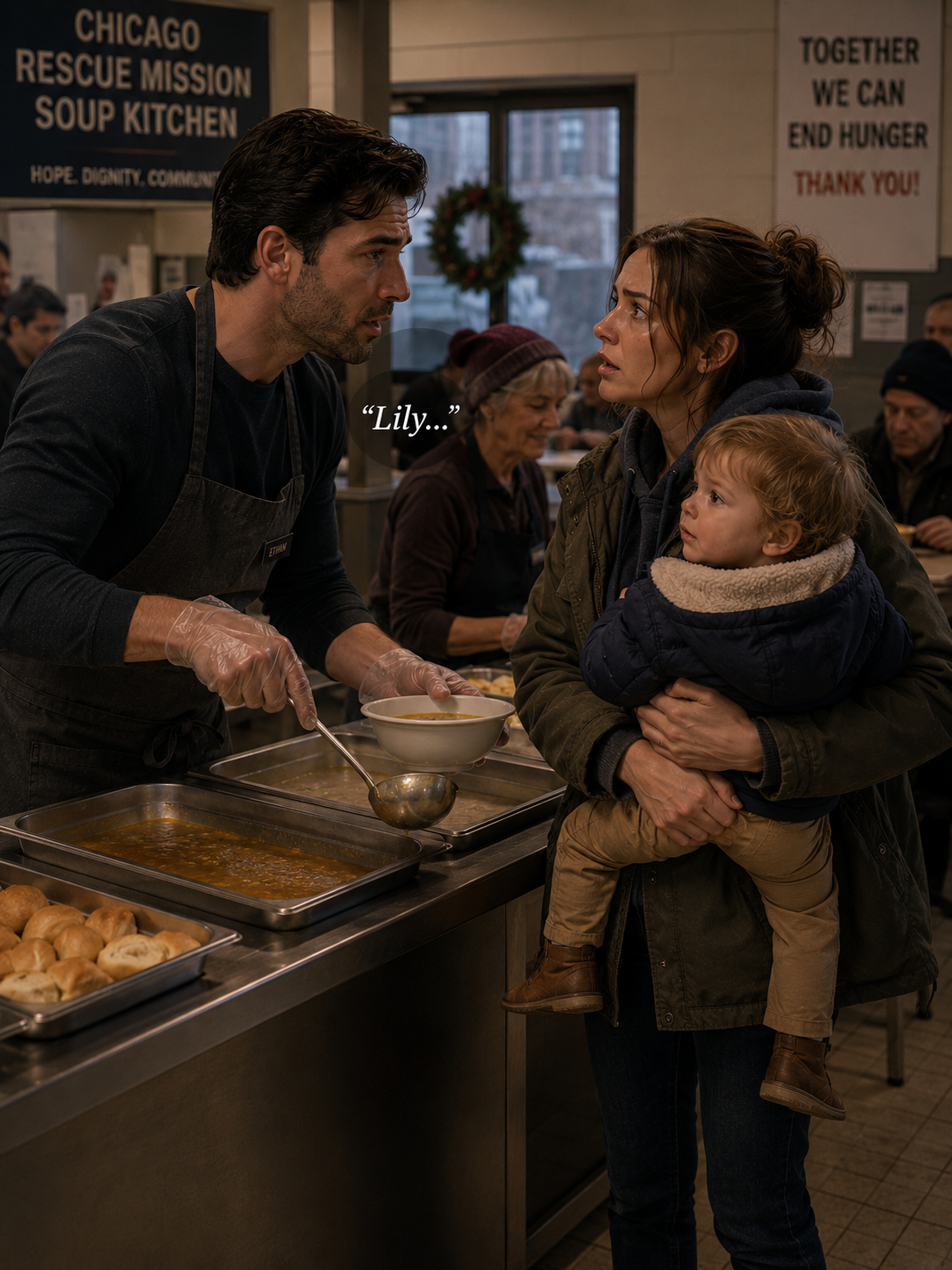 A Homeless Mother Hid at the End of a Chicago Soup Line, Hoping Her First Love Would Never Recognize Her—Then Her Three-Year-Old Innocently Revealed They Had Been Sleeping in Their Car, Leaving the Man She Lost Ten Years Ago Completely Shattered.