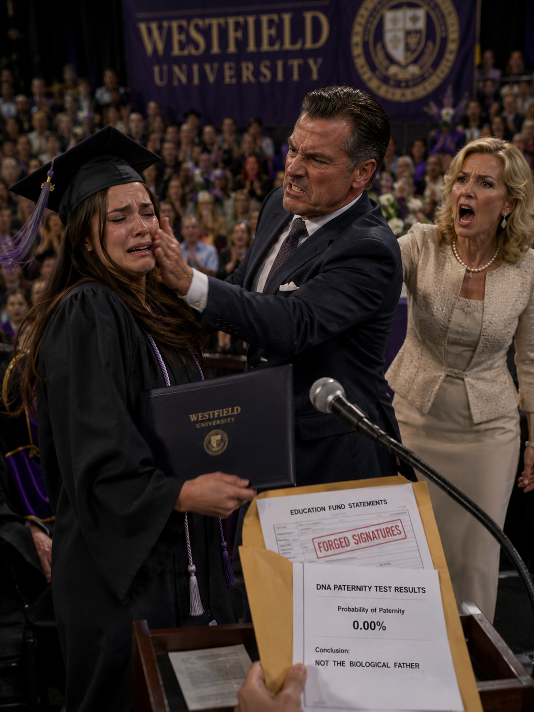 He Slapped His Own Daughter at Her College Graduation—Then She Picked Up Her Diploma, Walked to the Microphone, and Exposed the Secret He Had Spent Four Years Burying.