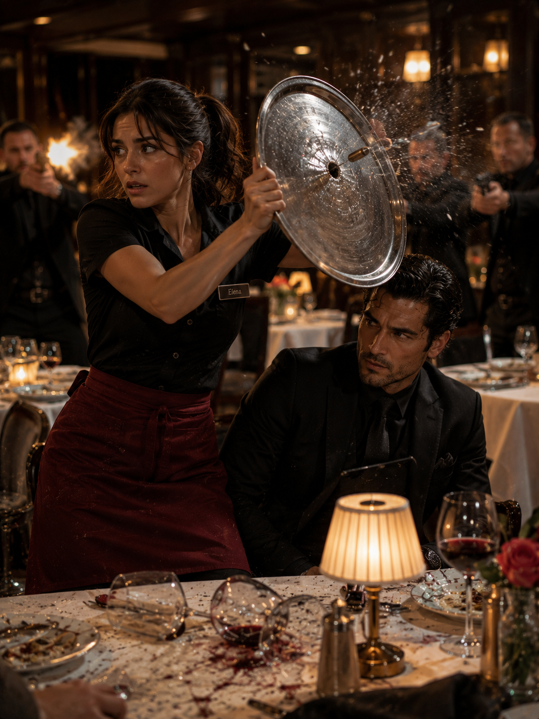 A Poor Waitress Shielded a Stranger With a Serving Tray—Then One Bullet, One Shattered Dinner, and One Terrifying Secret Revealed She Had Just Saved the Most Feared Mafia Boss in the City.
