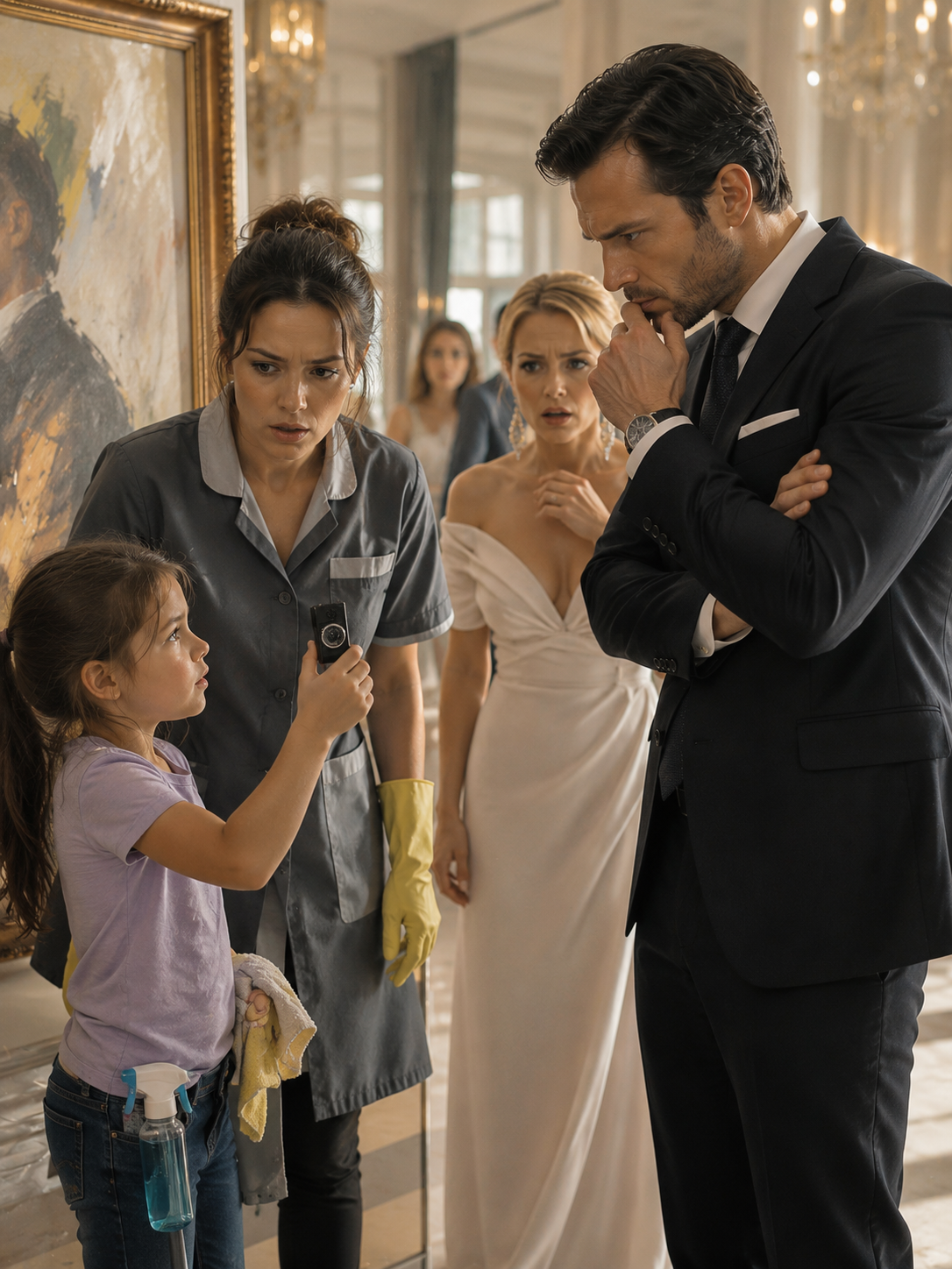 The Cleaning Lady’s Seven Year Old Daughter Found a Camera in the Millionaire’s Painting and Exposed the Woman He Was About to Marry