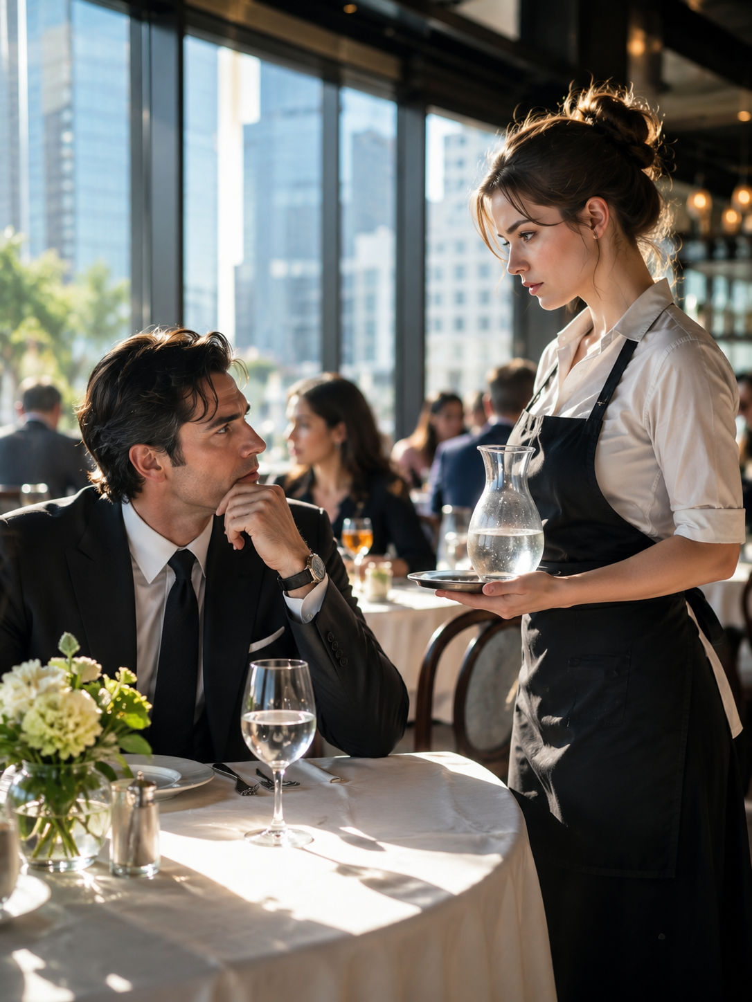 The millionaire asked a waitress for only water and her answer made him question everything he had built