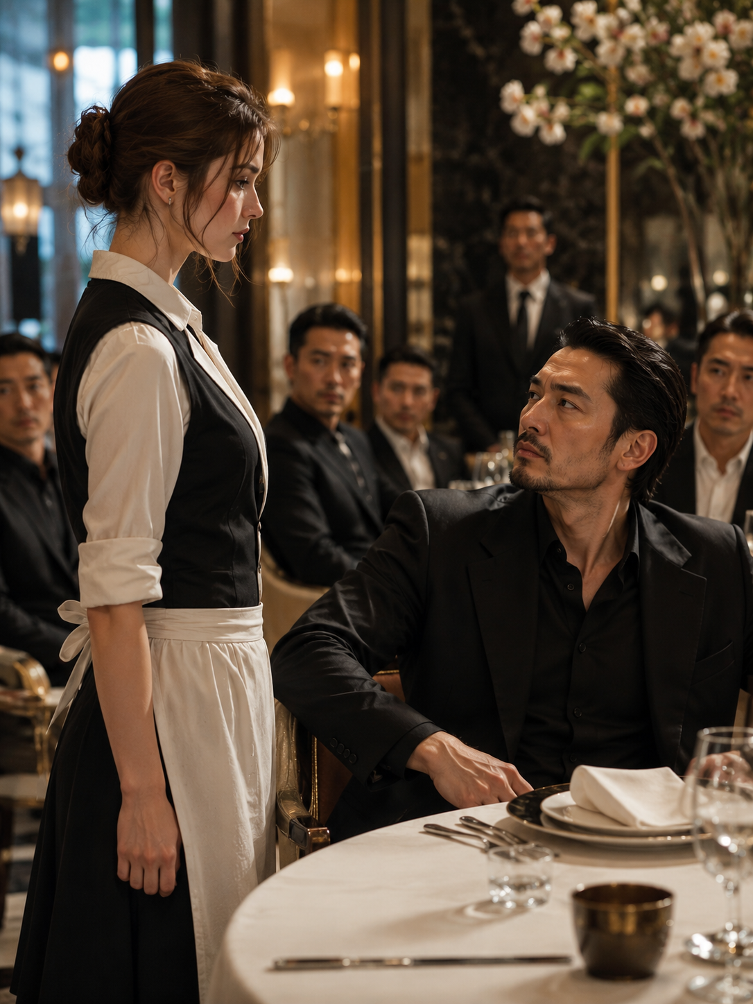 The night a mocked waitress answered the Japanese crime boss in his own language was the night every man at the table went silent
