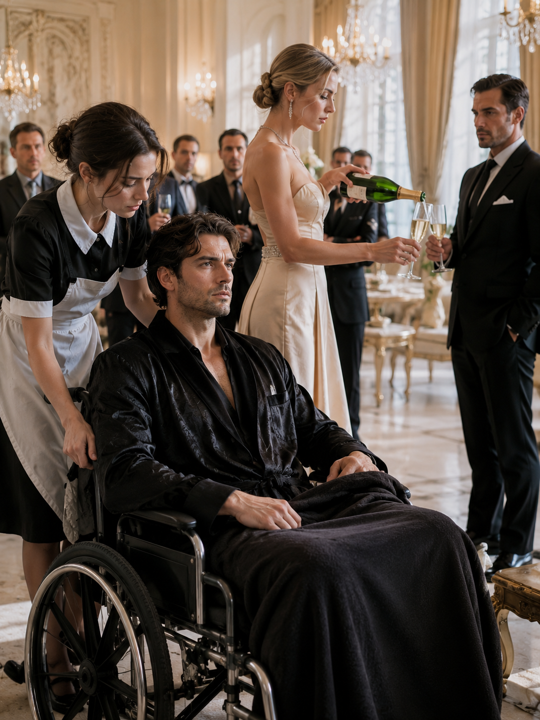 The Mafia Boss’s Fiancée Hid Him Upstairs After He Was Paralyzed and Poured Champagne for His Enemy — Everyone Treated Him Like a Corpse Until the Maid Rolled Him Back Into Power