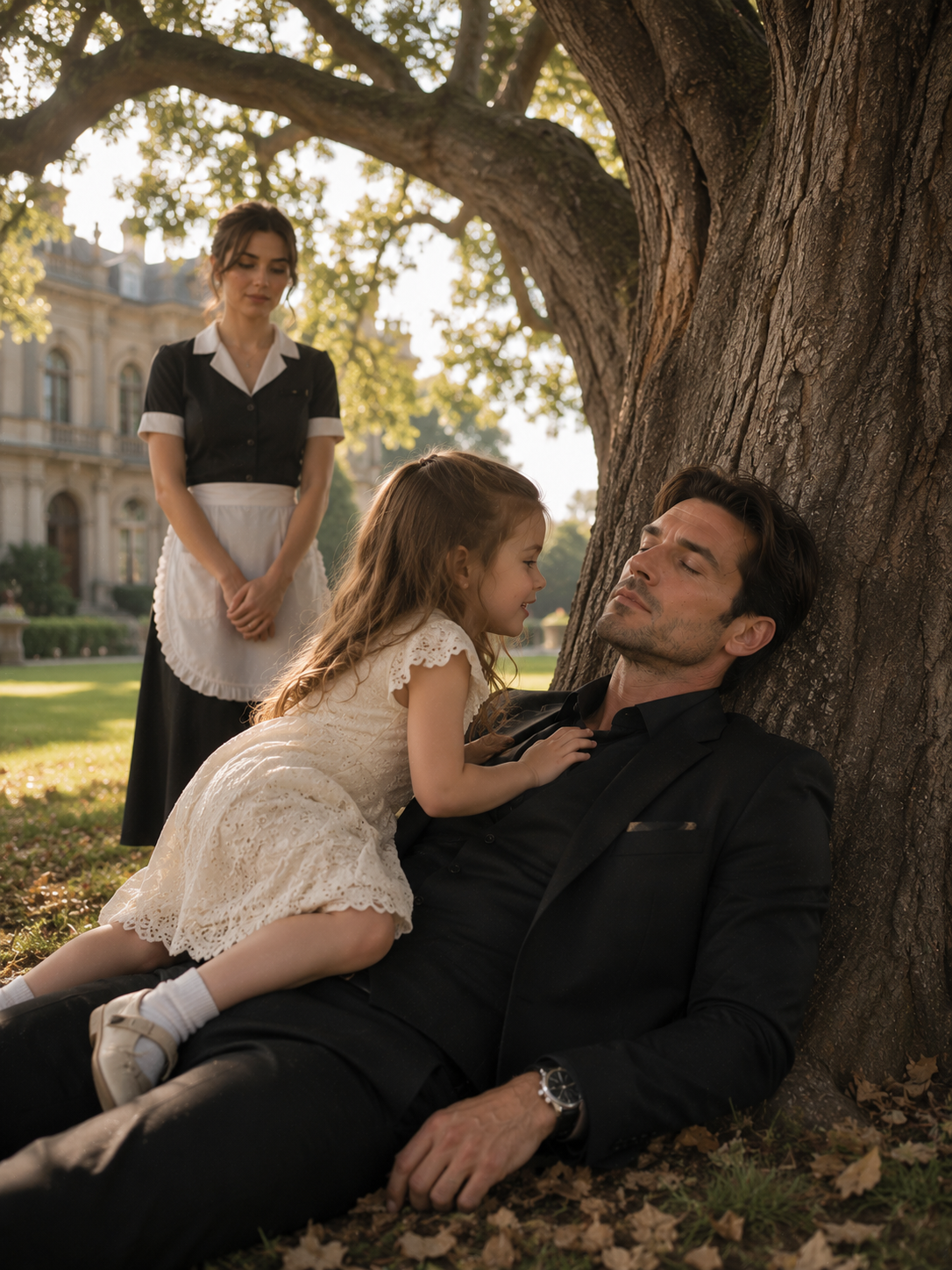 The billionaire pretended to sleep beneath an old oak tree until a maid’s little girl climbed onto his chest and woke the life he had buried